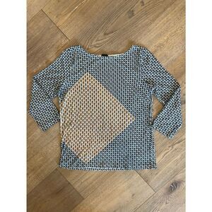 J Crew Cotton Patterned 3/4 Sleeve Top, Women’s M